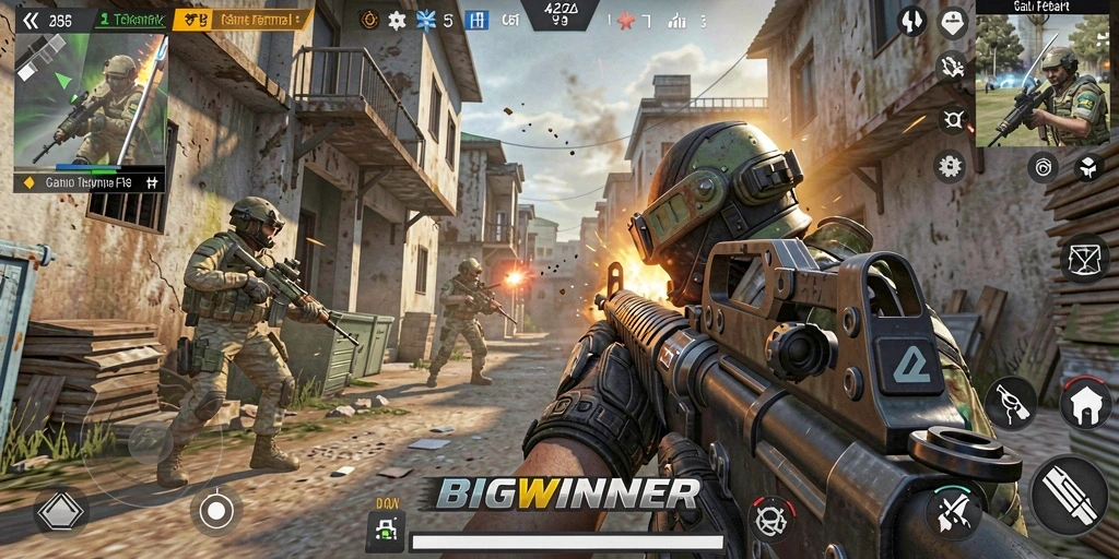 Tangkapan layar BIGWINNER menampilkan pertempuran seru dengan grafis menawan.