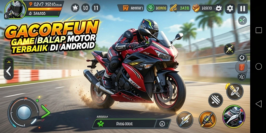 Gameplay GACORFUN menampilkan balapan motor yang mendebarkan dan grafis yang tajam.