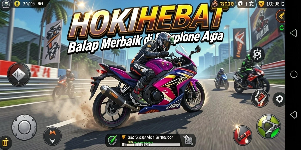 Gameplay seru HOKIHEBAT dengan balapan motor yang mendebarkan.
