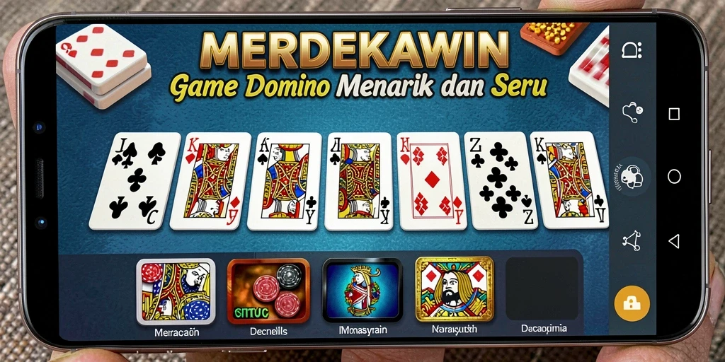 Tangkapan layar utama MERDEKAWIN dengan gameplay Domino yang seru.