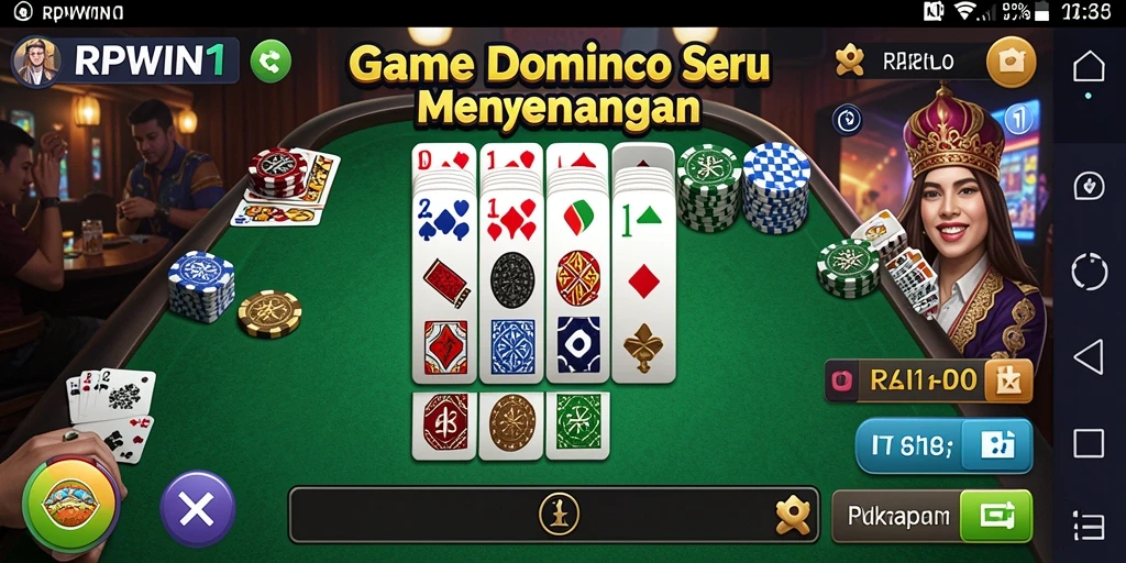 Screenshot gameplay RPWIN1 menampilkan suasana seru permainan Domino.