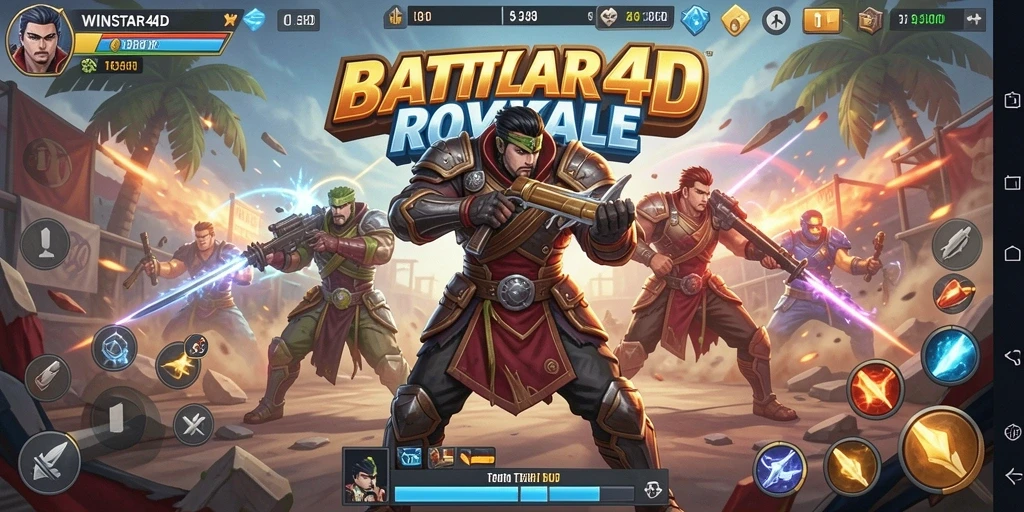 Tangkapan layar WINSTAR4D menampilkan aksi seru dalam pertarungan Battle Royale.